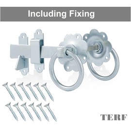 TERF® Heavy Duty Ring Gate Latch Door Lock Silver Ring Handle Garden Gate Door Latch Catch Lock - Weather Protection Ring Gate Latches for External Doors Gate Shed Lock with Fixing Screw - Pack of 1