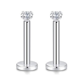 hengkaixuan 16G 2mm Cubic Zirconia G23 Titanium Internally Threaded Labret Monroe Lip Studs Helix Cartilage Tragus Earring Piercing
