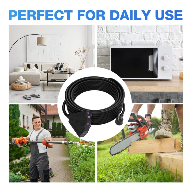 Cable De Extensión Kxable 20ft 3 Salidas 12awg Negro