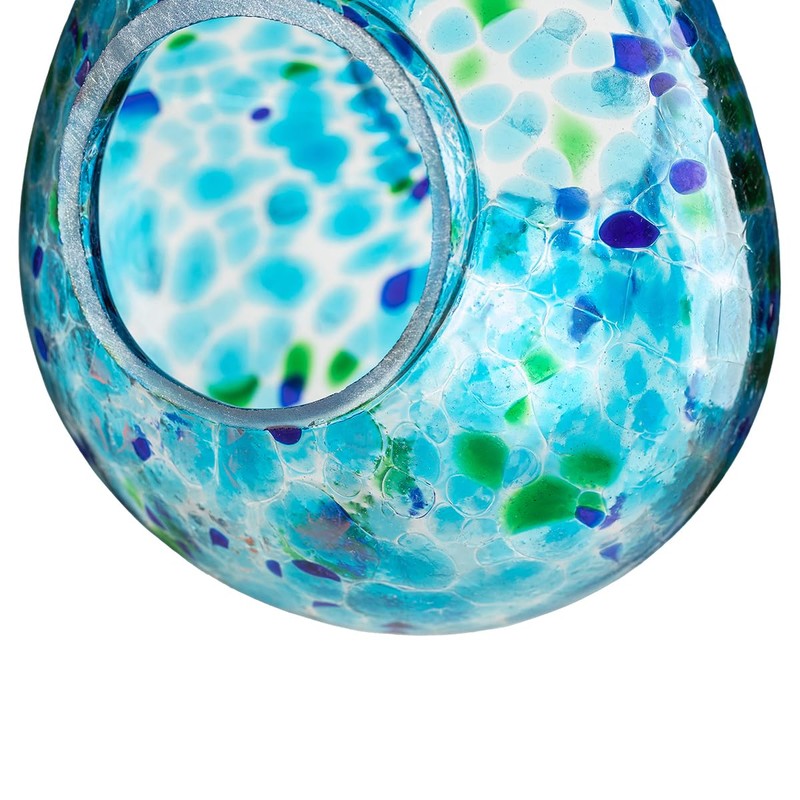Glitzhome Glass Bird Feeder for Outdoors, 6.75" H Blue Dots