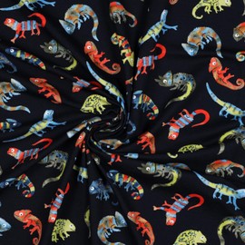 VmG-Store 1 m Jersey Fabric for Sewing, Cotton Jersey, Sewing Fabric, No Sold by the Metre, Children's Fabric (Chameleon Navy JB020)