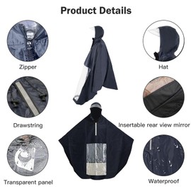 Rain Poncho Bicycle, Rain Poncho for Mobility, 100% Waterproof, Wheelchair Accessories, Rain Cape, Wheelchair Adult with Storage Bag, with Reflective Strips, Transparent Pane, blue