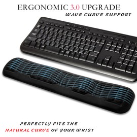 UnivoColors Memory Foam Keyboard Wrist Rest,Latest 3.0 Wave Curve Design,High-Resilience Memory Foam,Non-Slip Base Fits,Full-Sized Keyboards,Ideal for Work and Gaming(Black)