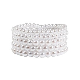 COLORFUL BLING Imitation Pearl Stackable Bracelets Set for Women Beaded Stretch Strand Bracelets Bridal Bridesmaid Dancing Party Jewelry-white