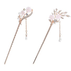 2 Pcs Chinese Metal Hair Stick Flower Beads Hair Stick Decorative Crystal Hair Chopsticks Vintage Beautiful Hair Pin Retro Buns Hair Stick