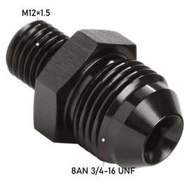 Podavelle Metric M12x1.5 to 8AN Male Flare Adapter Fuel Fitting Straight Aluminum Black, Pack of 2