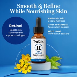 TruSkin Retinol Serum for Face – Gentle Anti-Aging Serum with Retinol, Hyaluronic Acid, Cica & Vitamin E for a More Youthful Feel – Skin Care Made to Improve Look of Fine Lines, Wrinkles, 1 fl oz