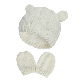 RAOEXI Baby Toddler Hat and Mitten Set Winter Knitted Thick Warm Beanie Cap Gloves for Infant Boys Girls (0-3 Months, White)