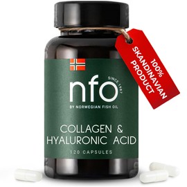 NFO Collagen & Hyaluronic Acid [120 Capsules] Natural High-Dose Complex of Fish Collagen, Hyaluronic Acid, Vitamin C, Biotin, Zinc for Healthy Skin, Hair, Nails, Teeth, Made in Finland