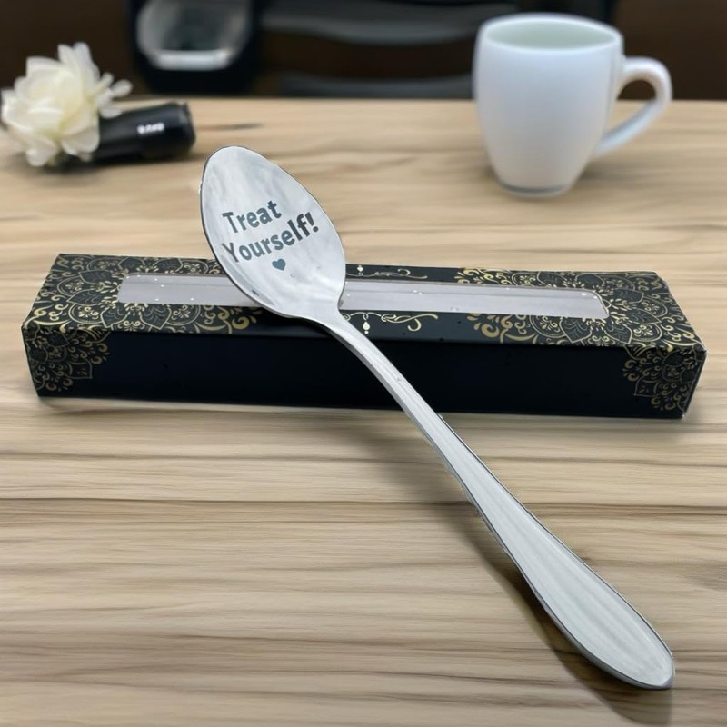 Engraved Silver-Plated Teaspoon with 'Treat Yourself' Message, 15cm, Gift Box