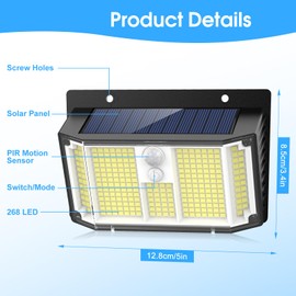 Solarlampen für Außen, 268 LED 3 Modi Solarleuchten für Außen mit Bewegungsmelder, 270° Superhelle Solar Aussenleuchte IP65 Wasserdichte LED Solar Wandleuchte für Garten Wand Post Garage【2 Stück】