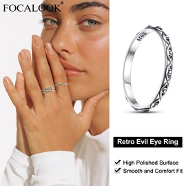 Evil Eye Ring for Women 925 Sterling Silver Antique Vintage Engraved Eye Pattern Stacking Eternity Band Ring Protection Jewelry Size 10