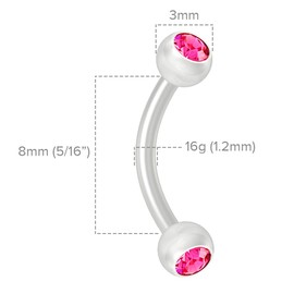 2pc 16g 1.2mm Curved J-Curve Barbell Cartilage Bar Rose Eyebrow Flexible Bioflex Vertical Labret Bar Earring Auricle 8mm