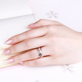 YL Women's Ring 925 Sterling Silver 3A Cubic Zirconia Infinity Engagement X Cross Ring, Silver