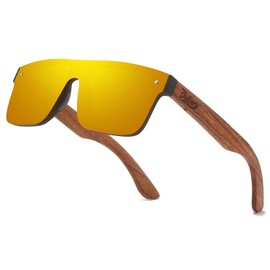 DUBERY Trendy Rimless Wood Sunglasses Polarized Flat Top Sun Glasses with Wooden Temple D219,Gold