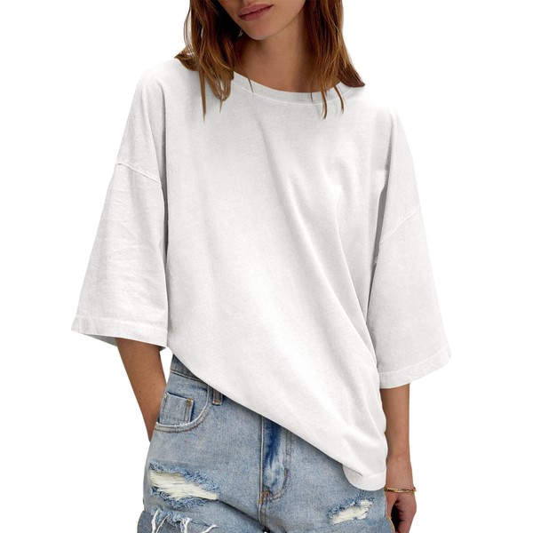Tankaneo Womens Oversized Half Sleeve Tshirts Summer Casual Crew Neck