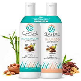 Claylal Professional | Shampoo y Acondicionador Post keratina 500ml c/u | Sin Sal | Tratamiento Post Alaciado con Cacao, Bambú y Aceite de Argán | Hid