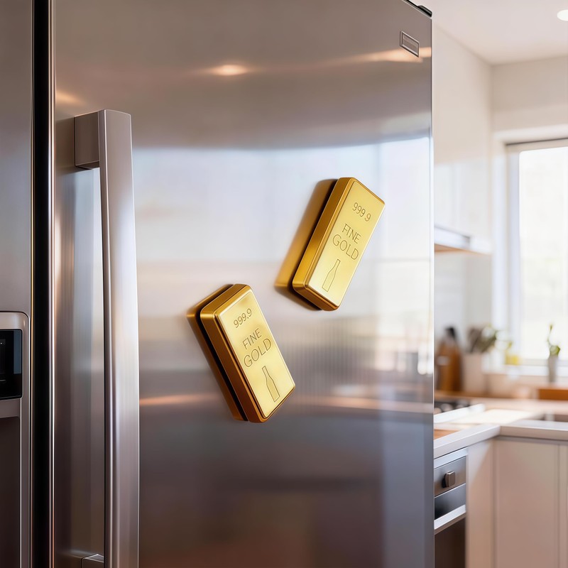 Kynzaro 2-Pack Magnetic Fridge Bottle Opener, Gold Bar Design with