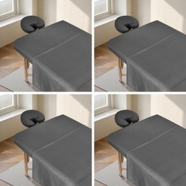 4 Sets Premium Microfiber Massage Table Sheets Set, 3 Piece Set Ultra-Light Massage Table Cover, Soft Massage Sheets Sets Include Flat Sheet, Fitted Sheet, and Massage Face Rest Cover, Grey