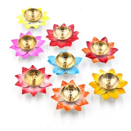 Assorted Multicolor Lotus Diya for Pooja Decorative Oil Brass Lamp for Temple Diwali Home Décor Return Gifts (5)
