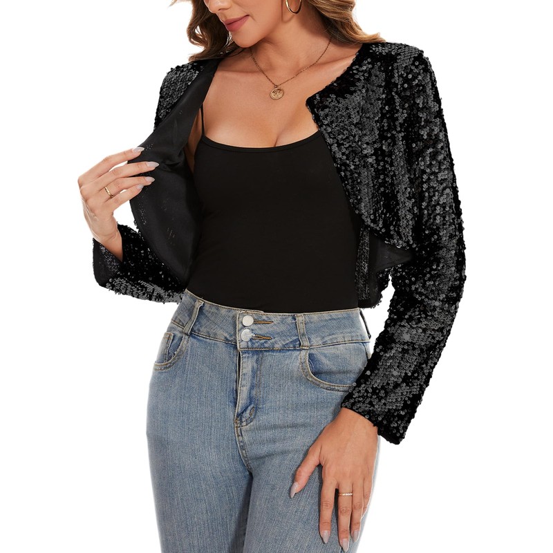 MINTLIMIT Sequin Cardigan Women's Short Open Cardigan Long Sleeve Bolero