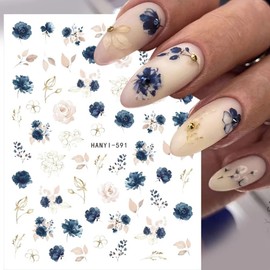 Flower Nail Stickers Colorful Butterfly Floral Nail Art Decals 3D Self-Adhesive Spring Flower Leaves Pattern Nail Art Accessories for Nail Art Women Acrylic Nail Art Stickers Craft DIY Decor 6 Sheets