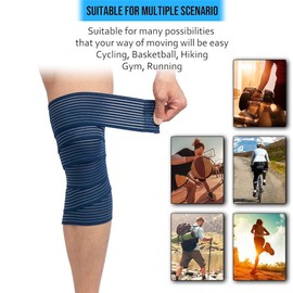 Extra Long Elastic Knee Wrap Compression Bandage Brace Support for Legs, Plantar Fasciitis, Stabilising Ligaments, Joint Pain, Squat, Basketball, Running, Tennis, Soccer, Football, Volleyball (Navy Blue)