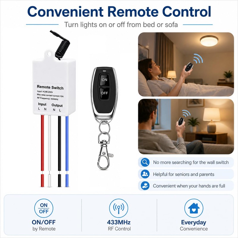 QIACHIP Wireless Switch with Remote Control 230 V, 433 MHz