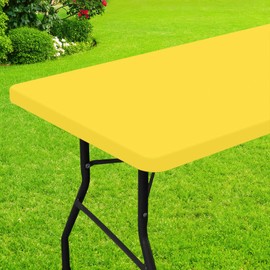 Smiry Rectangle Picnic Table Cloth, Waterproof Elastic Fitted Tablecloths for 5 Foot Tables, Washable Polyester Table Cover for Camping, Indoor and Outdoor (Yellow, 30"x60")