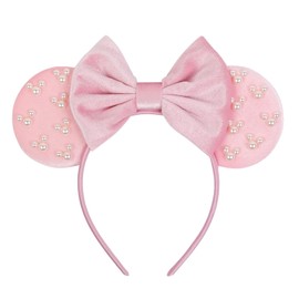 Mouse Ears Headbands for Women Girls Pink Bow Pearl Hairbands Velvet Headband Christmas Birthdays Hair Accessories