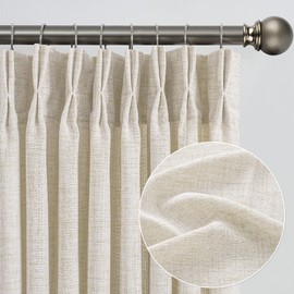 RAIN CITY Natural Pinch Pleated Curtains 120 Inches Long Set of 2, Linen Drapes Back Tab with Hooks,Light Filtering Window Curtain Panels for Living Room 42 Width 120 Length 10 FT