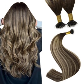 YoungSee Nano Ring Hair Extensions Ombre Nano Extensions Human Hair Ombre Dark Brown with Blonde Nano bead Hair Extensions Real Human Hair 20in Nano Tip Extensions 50g 50s