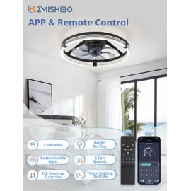 ZMISHIBO Low Profile Ceiling Fans with Lights, Flush Mount Modern Ceiling Fan and Remote Control, 20" LED Ceiling Fans, Stepless Dimmable 3 Colors and 6 Speeds