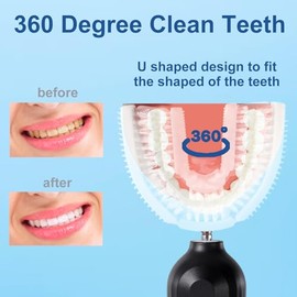 Cepillo de dientes ultrasónico en forma de U para adultos, cepillo de dientes eléctrico tiene cerdas de nailon 23760, limpieza automática de 360 grado
