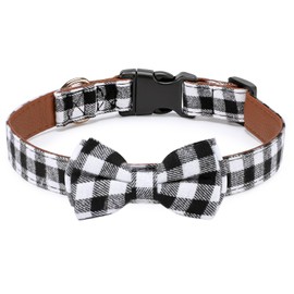 Segarty Dog Bowtie Collar, Cute Black and White Plaid Sturdy Soft Cotton & Leather Dog Collars for Small Medium Large Dogs Breed Puppies Adjustable