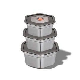 Stainless Steel food storage containers leak proof & airtight lids for Kitchen,freezer and microwave safe 304 Metal Containers For Meal Prep, Leftovers, Freezer - Set of 3 (80/67 / 47oz)