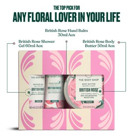 The Body Shop British Rose Mini Gift Set, Shower Gel 60ml, Body Butter 50ml, Hand Cream 30ml, Floral Body Care Trio, Cleansing, 96hr Moisture, Softening Glow, Vegan Skincare Gift