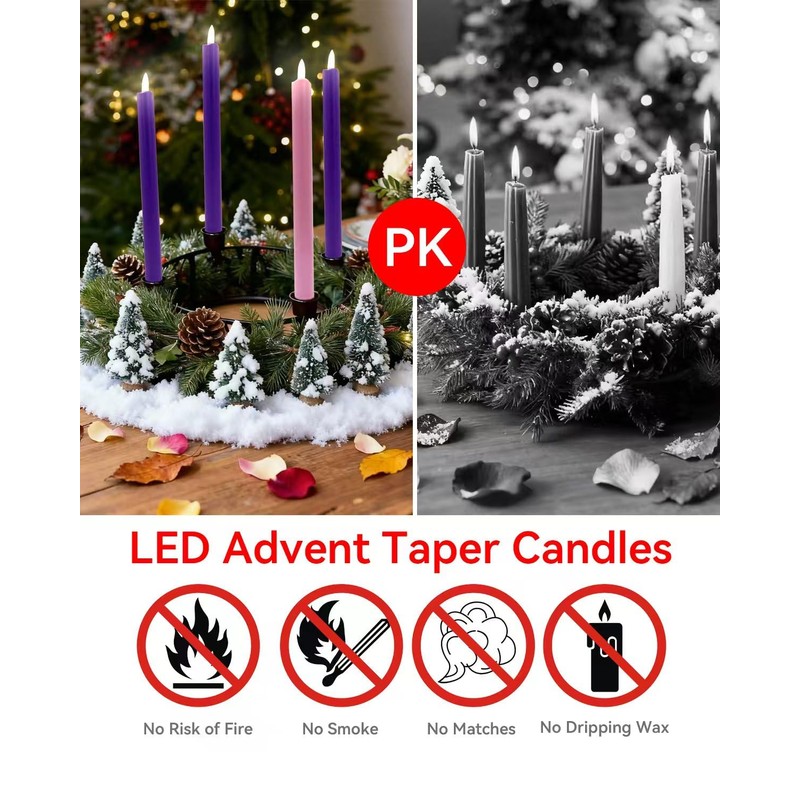 SUNGEGE Flameless Advent Candles Set of 4 – Traditional Purple