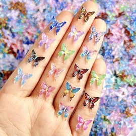 40PCS Butterfly Nail Art Charms 3D Colorful Butterfly Nail Rhinestones Spring Butterflies Nail Gems Cute Butterflies Nail Diamonds Summer Nail Jewelry Cute Nail Jewel for Women Acrylic Nail Supplies