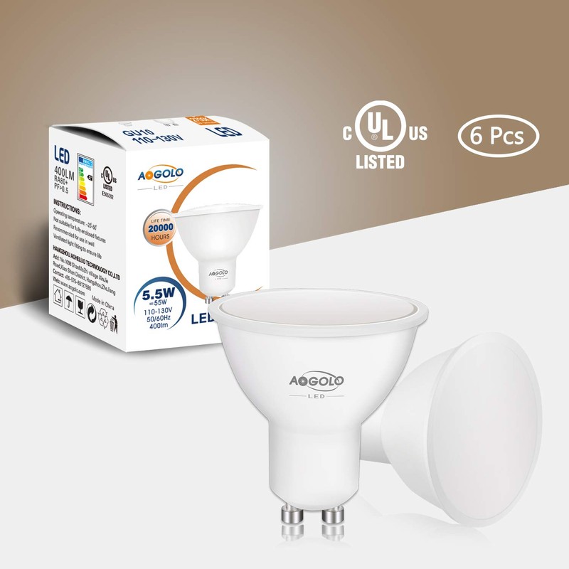 AOGOLO GU10 AC120V LED Light Bulbs, 6 Pcs Daylight White
