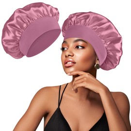 Mugust Satin Bonnet, Seide Schlaf Bonnets für Frauen, Einstellbare Satin Nacht Schlafkappe, Haarhaube für Lockiges Haar Zopf Frauen, Bohnen-Einfügen, M