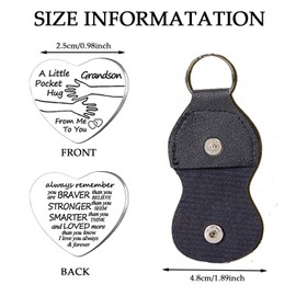 Nfyxcaz Pocket Hug Token Long Distance Gifts for Family Double Sided Grandson Gifts with PU Leather Keychain Relationship Keepsake (pocket hug for grandson)