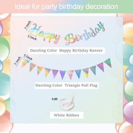 Festicreamy 2PCS Multicolor Happy Birthday Banner Sign - Happy Birthday Bunting Banner Garland for Women Girls Baby Kids Baby Shower Party Decorations Bunting Flag Birthday Party Supplies