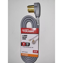 Hyper Tough 6ft 10AWG 3 Prong Gray Indoor Dryer Appliance Cord 30 amps NEW