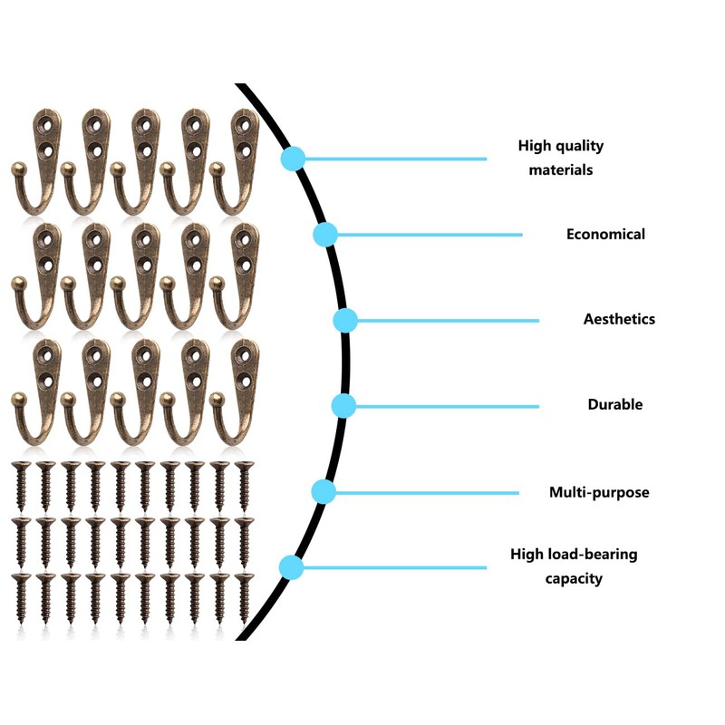 Lhbwhiz Pack of 15 hooks, mini coat hooks, key hooks,