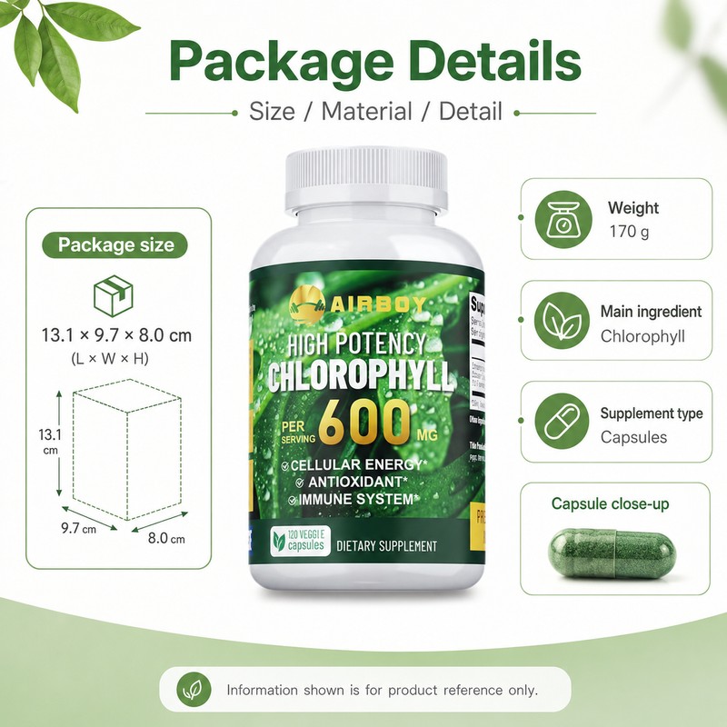 Chlorophyll Capsules for Adults – 600mg Daily Green Supplement for