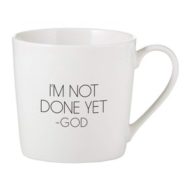 Creative Brands Faithworks - Inspirational White Bone China Café Mug / Cup, 14-Ounce, I'm Not Done Yet