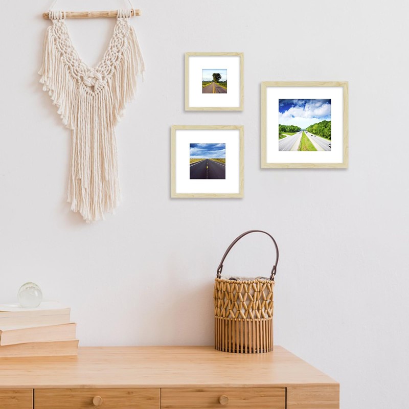 HEART ART 8x8 Natural Wood Picture Frame Set of 9,Display