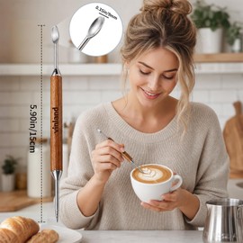 Wood Handle Stainless Steel Coffee Latte Art Pen - Barista Fancy Stitching Tool for DIY Coffee Decorating, Espresso Cappuccino Decorating Needle