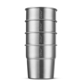 VINUR 4 Pack Stainless Steel Cups 8 oz Pint Tumbler Stackable Metal Drinking Glasses for Travel, Camping, Outdoors (Silver)